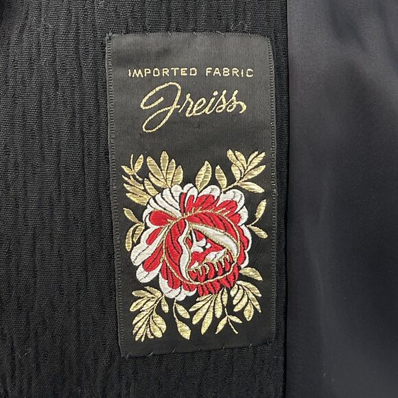 Vintage Freiss Black Coat w/ Velvet Collar & Frog Closures Lined Small/Medium - Picture 9 of 12